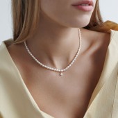 Colier perle naturale cu pandantiv din argint placat cu aur roz cu cristal 40 cm DiAmanti 252-39C-G